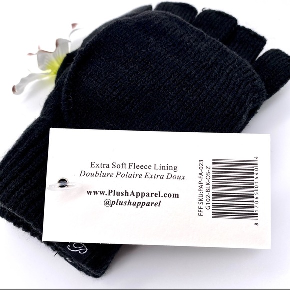 NWT Plush Fleece-Lined Texting Fingerless Mittens in Black, OS - Picture 13 of 15